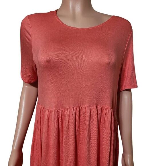 3/$20 Azules peach women's short sleeves mini pleated dress L, M - Picture 4 of 4